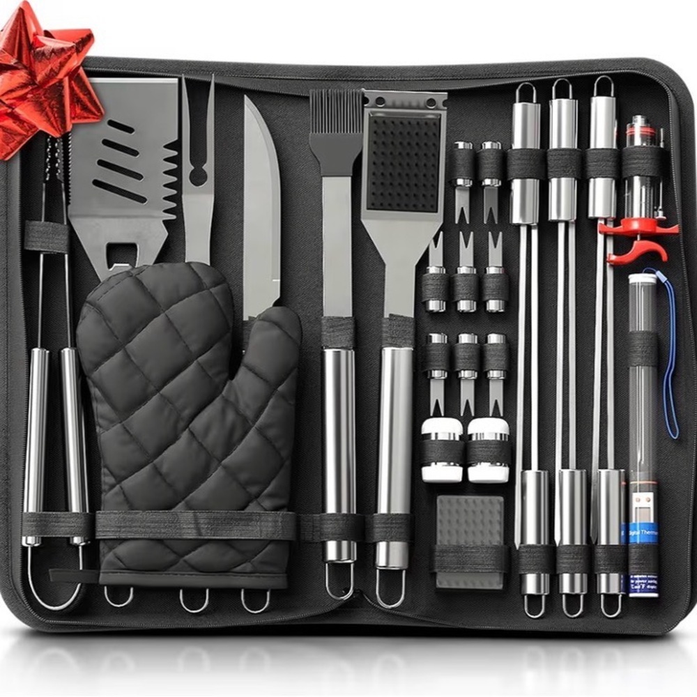 Stainless Steel BBQ Grill Tool Set with Black Case